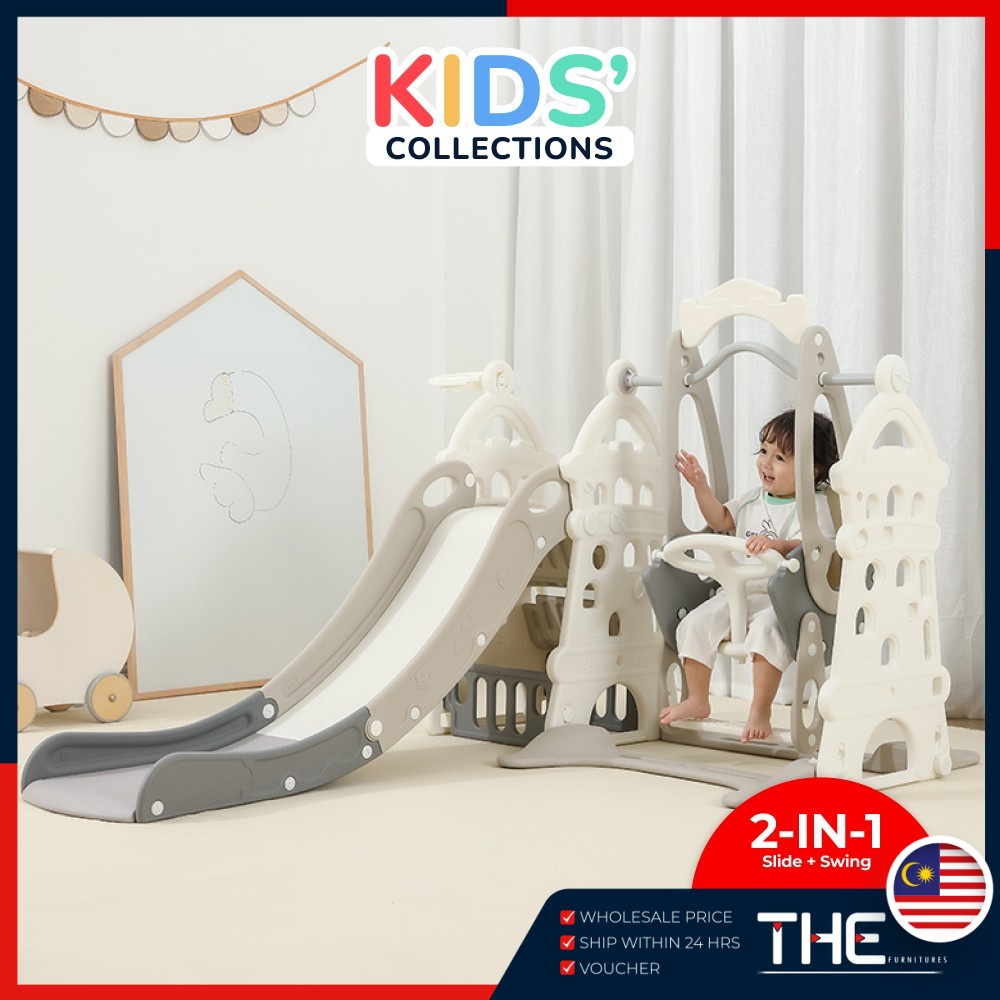 THE Castle Playground Play Set For Kids 2 In 1 Swing Slide Combination ...