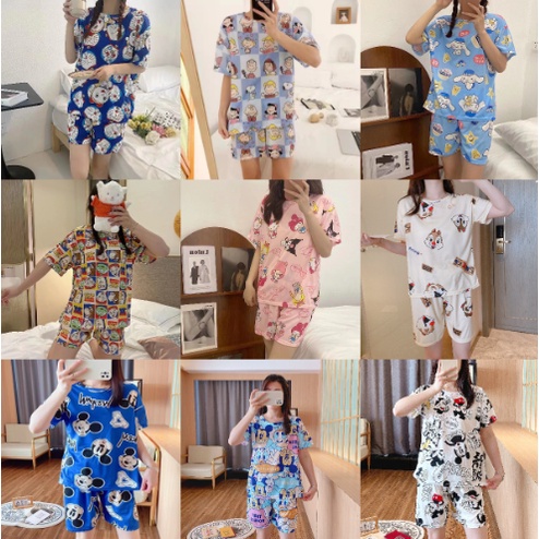 Lin Linzi の Pajamas Women Summer Half-Sleeved Shorts Cute Cartoon Thin ...