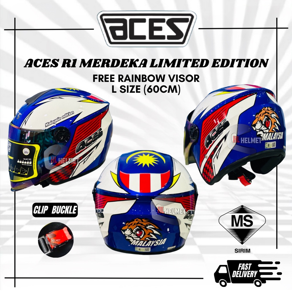 ACES R1 MERDEKA MALAYSIA HELMET 2023 COME WITH FREE RAINBOW VISOR ...