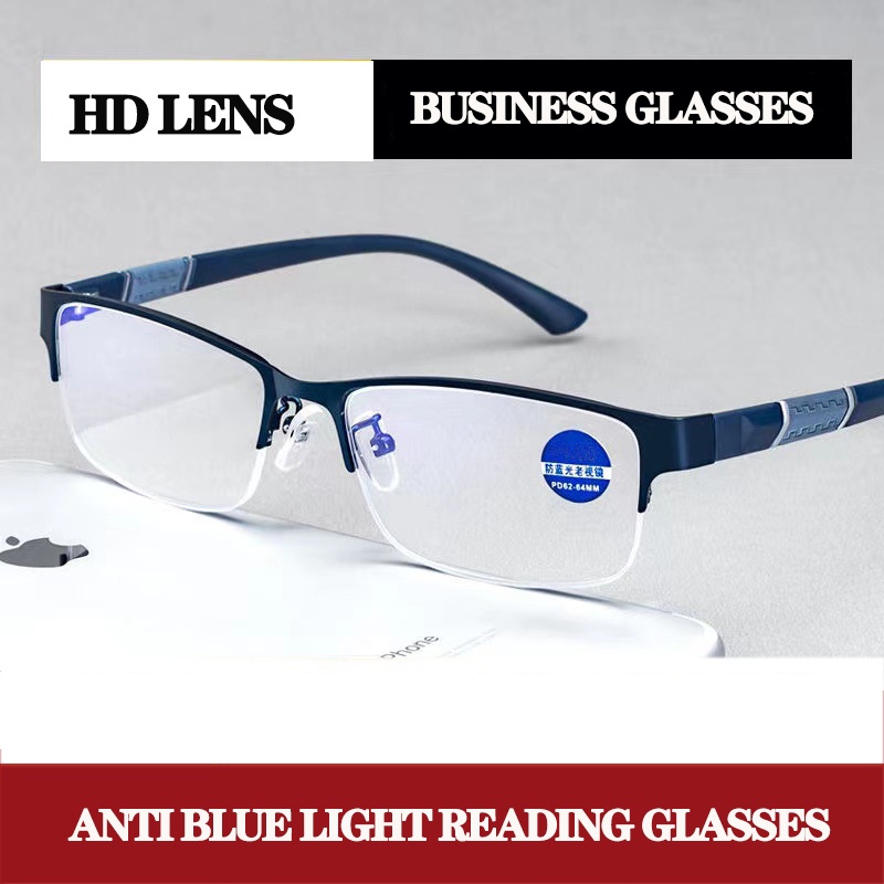 Business Style Classic Half Rim Metal Frame Glasses HD Lens AntiBlue