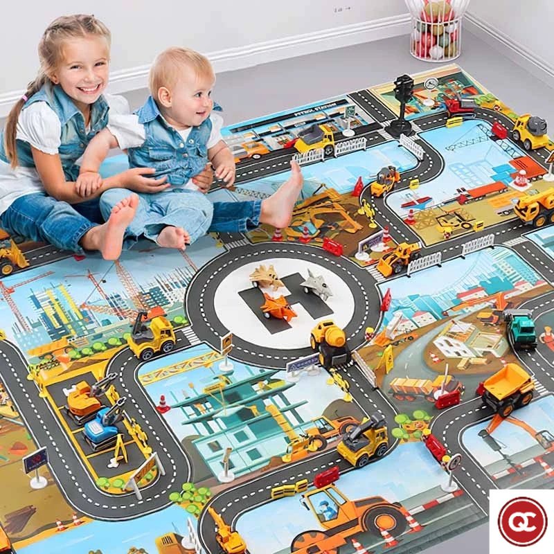 QC Baby Play Mat Kids City Road Buildings Mat Parking Map Game Pad ...
