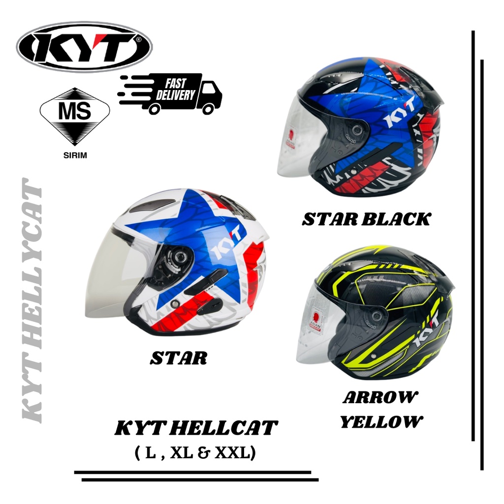 KYT HELLCAT HELMET SINGLE VISOR ( KYT HELMET HELLCAT STAR / STAR BLACK