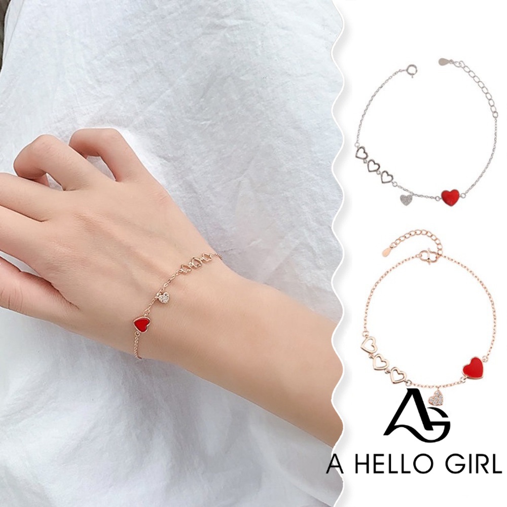 Korean Diamond Hollow Heart Love Charm Bracelets & Bangles for Women