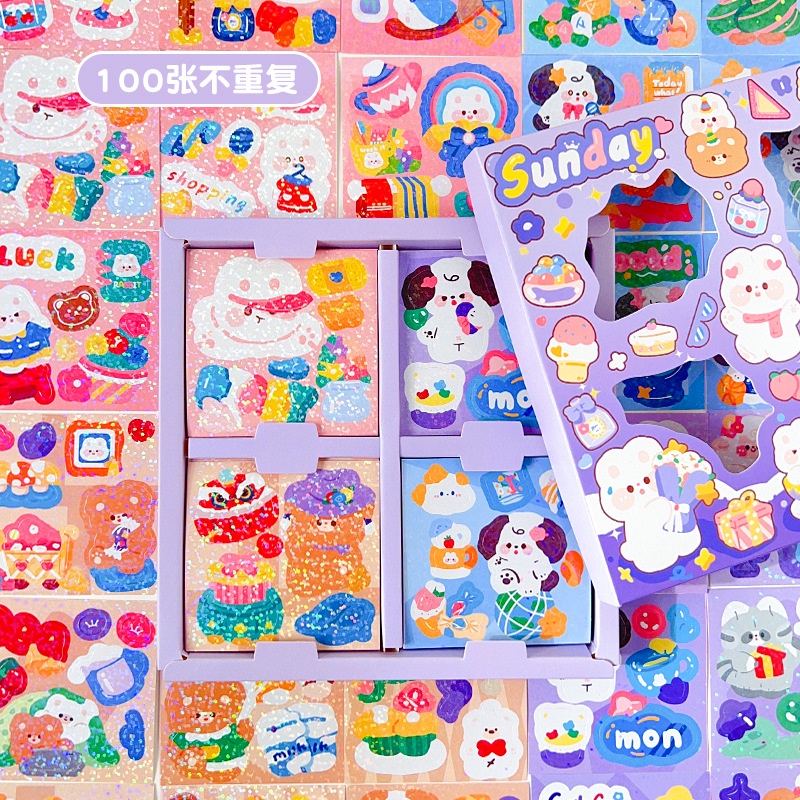 [Ready Stock] 镭射 咕卡贴纸 100张礼盒 套装 可爱 手帐贴纸 DIY 儿童 咕卡 贴画 粘贴 Laser Cuckoo ...