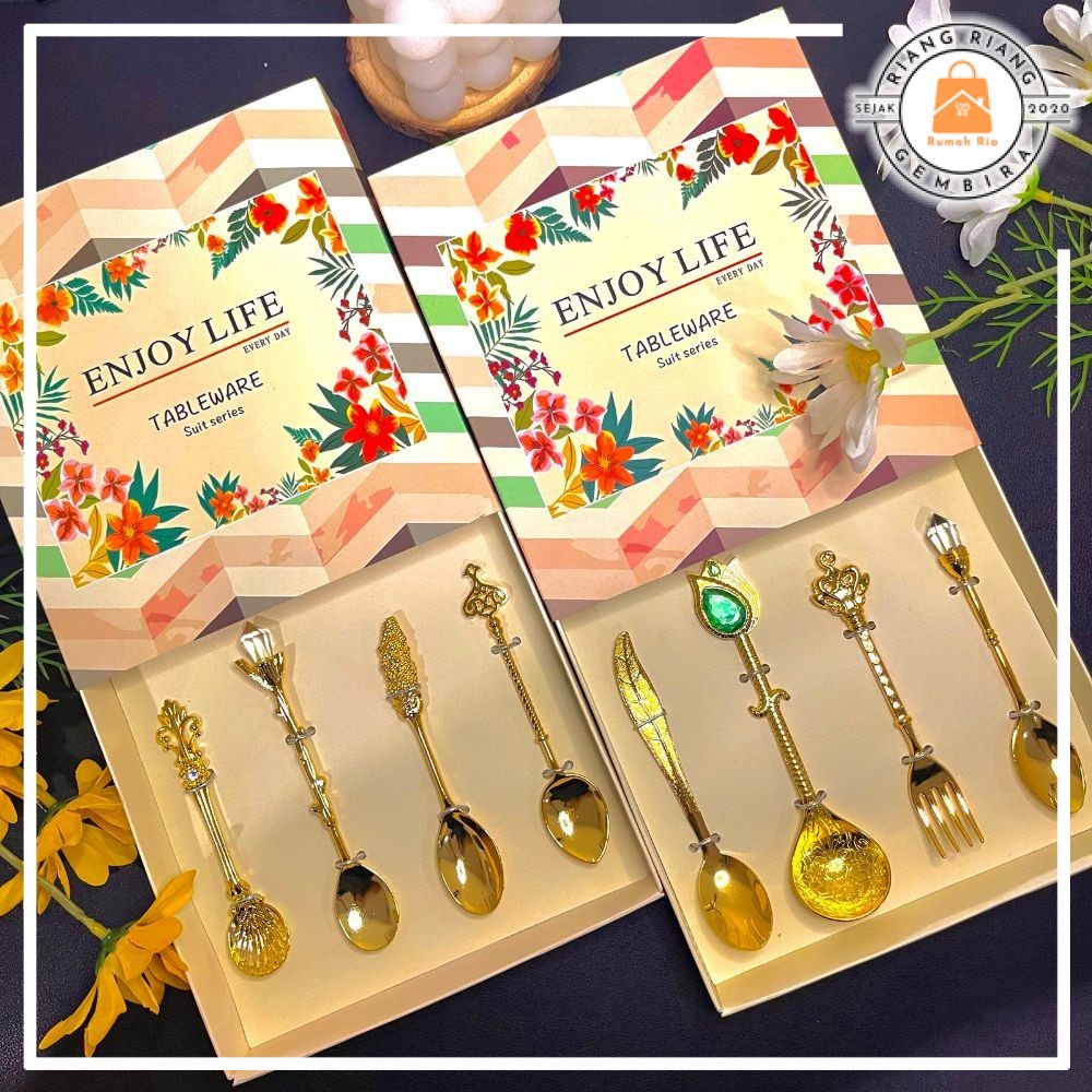 Gold Carved Mini Luxury Tea Spoon Set Raya Gift Dessert High Tea Set ...