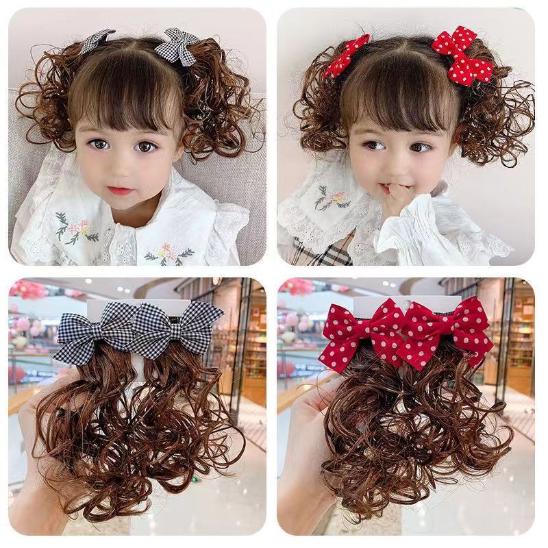 Wig Bow Hairpin Headdress Korean Children Baby Little Girl Head Flower