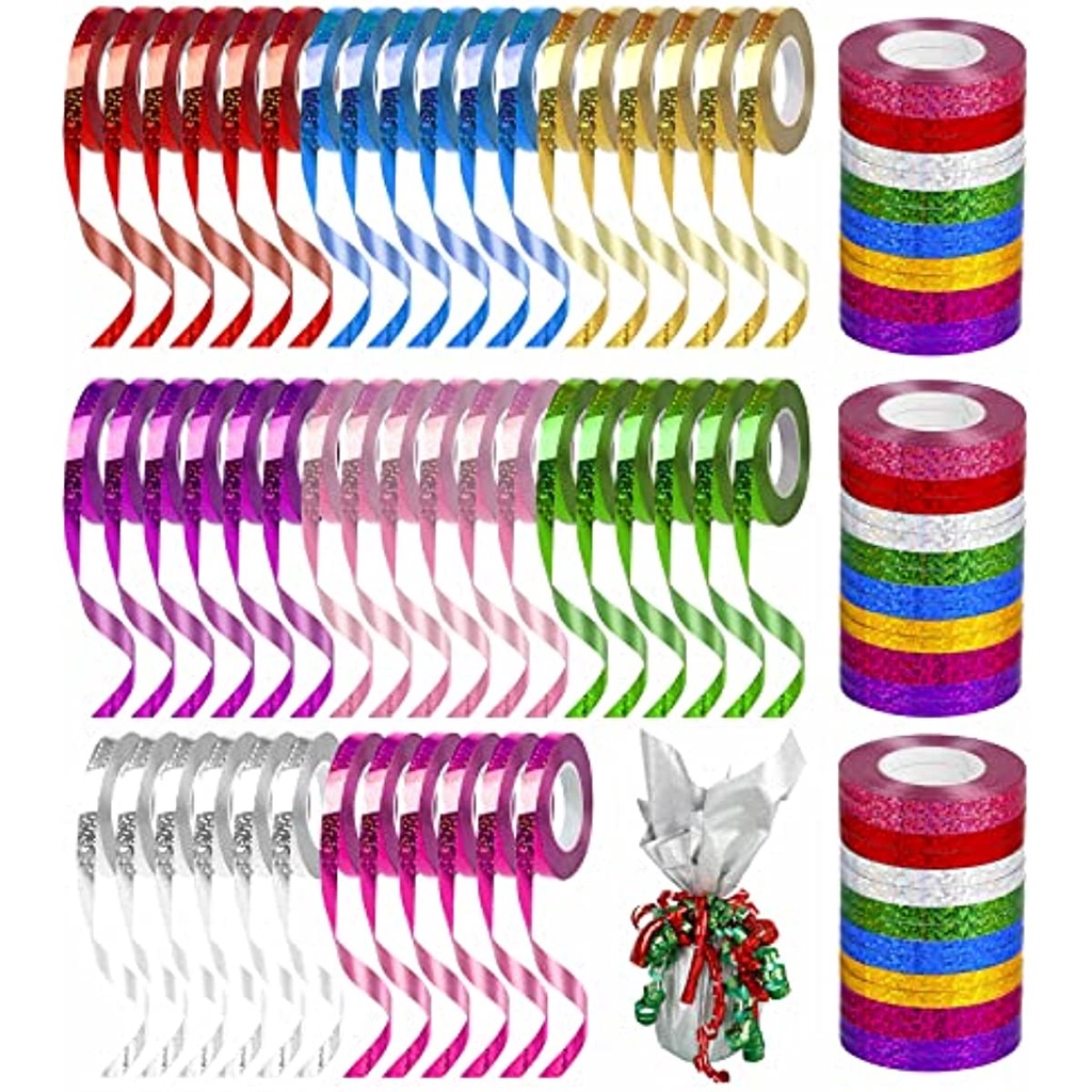 10Roll Curling Ribbon for Gift Wrapping Shiny Ribbons Metallic Balloon ...