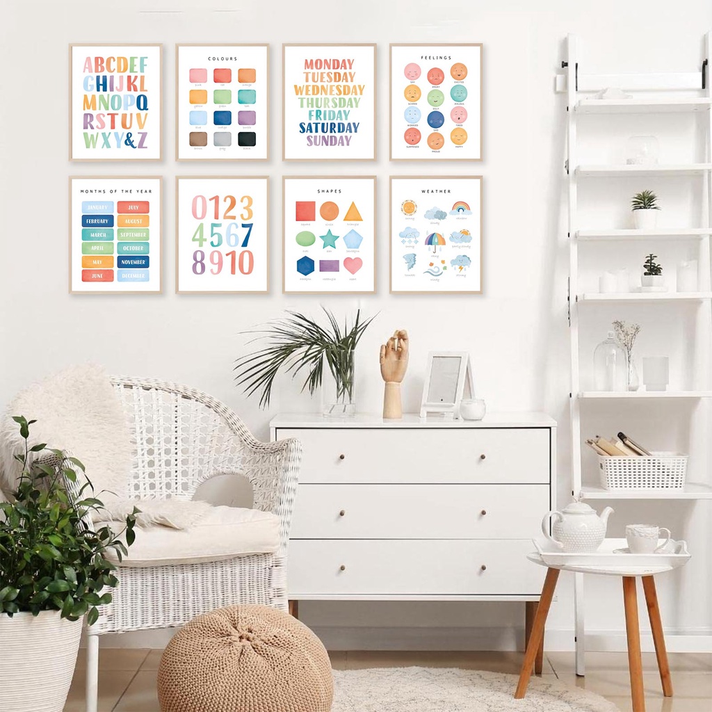 Child Numbers Alphabet Shape Color Cognition Poster Nursery Enlighten ...