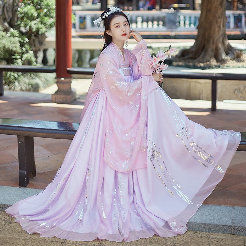 Chinese Style Hanfu Women's Breast-Length Long Skirt Hanfu Set Pink ...