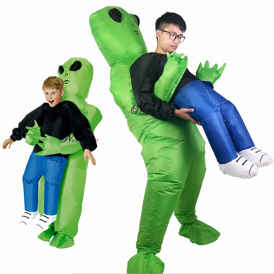 Green Alien Carrying Human Adult Inflatable Costume Alien Mascot ...