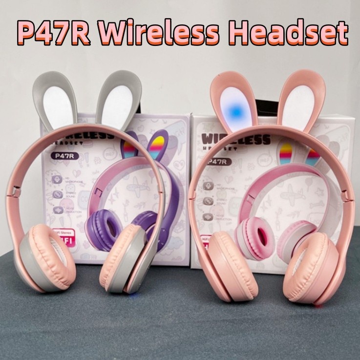 2023 P47R Cute Rabbit Wireless Headphone Flash Light Foldable HIFI ...