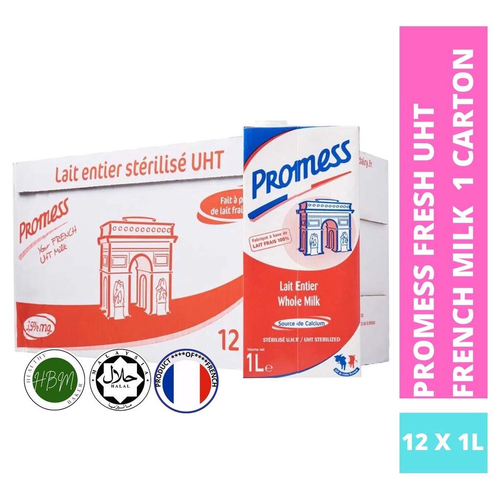 Promess Fresh UHT French Milk 1 Carton / 12 X 1L (BEST BEFORE: Refer to ...