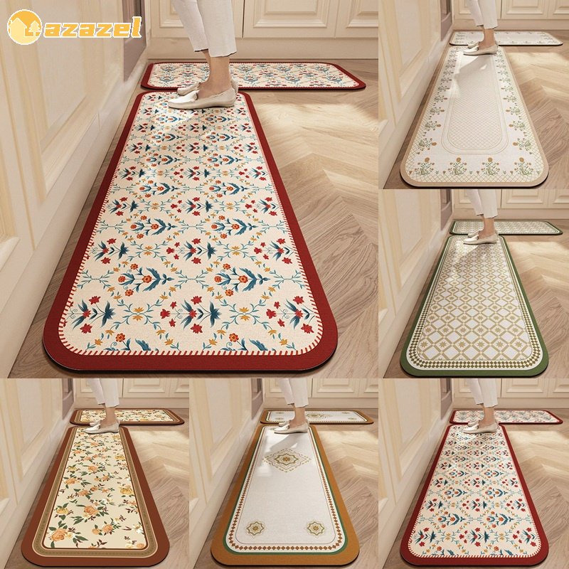 Karpet Retro Kitchen Floor Mat Water Absorbent Vintage Pattern Mat Non