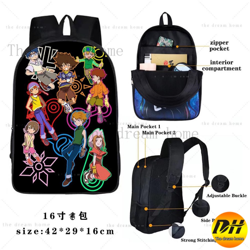 Digimon Adventure Backpack Teenage School Bags Student Bags 16 inch Water proof Can Custom Picture Laptop Bag Travel Bag Shopee Malaysia