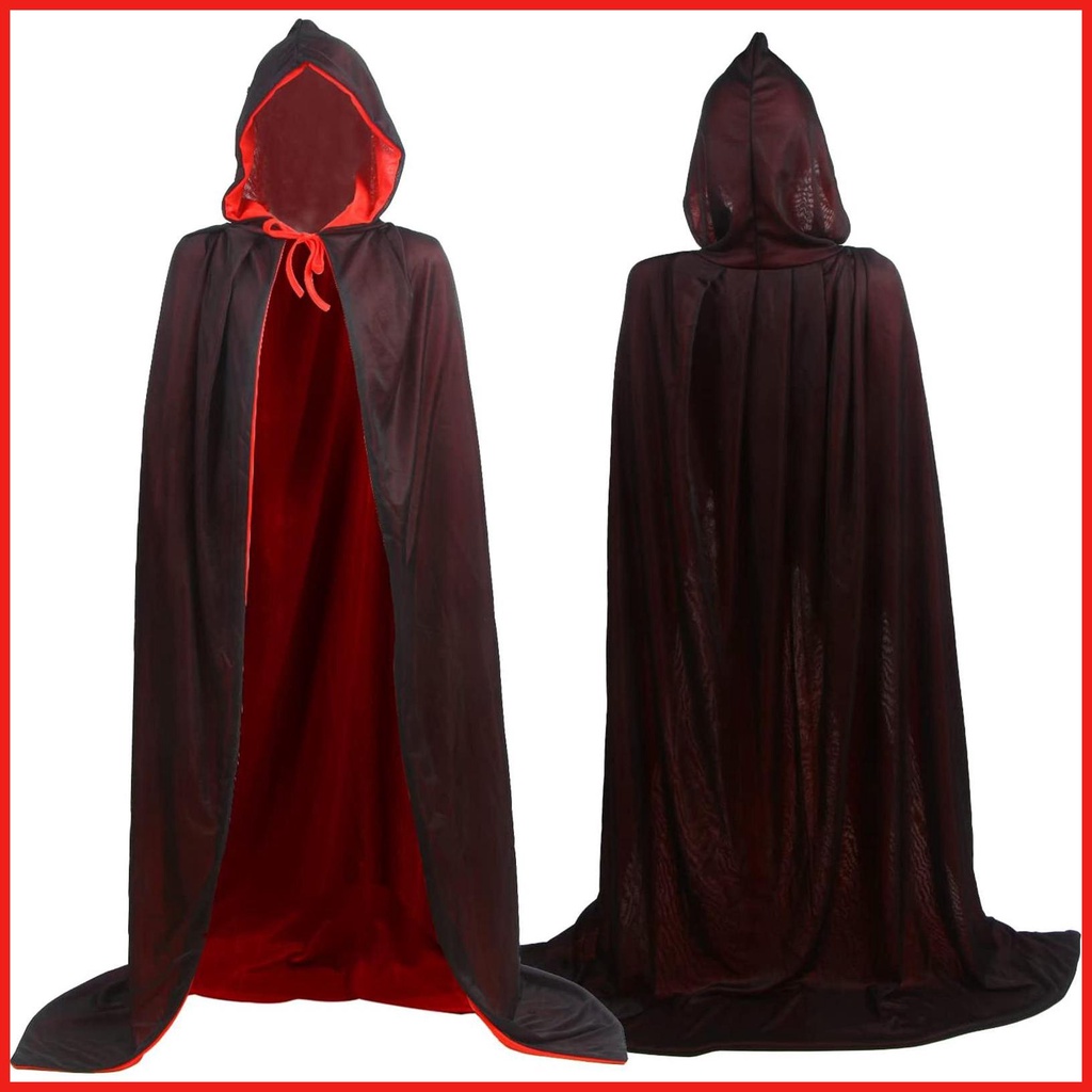 OurLore Black And Red Reversible Halloween Christmas Cloak Masquerade Party Cape Costume (47 Inch, With Hood