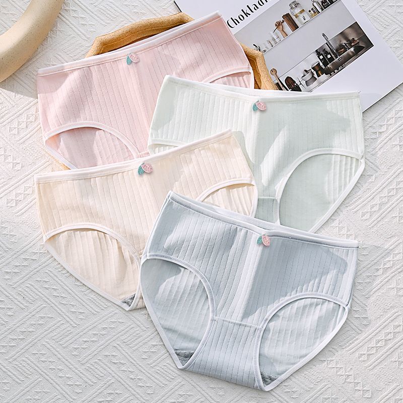 4pcs Mid Waist Panties Women Soft Cotton Antibacterial Breathable Underwear Seluar Dalam Wanita 3519