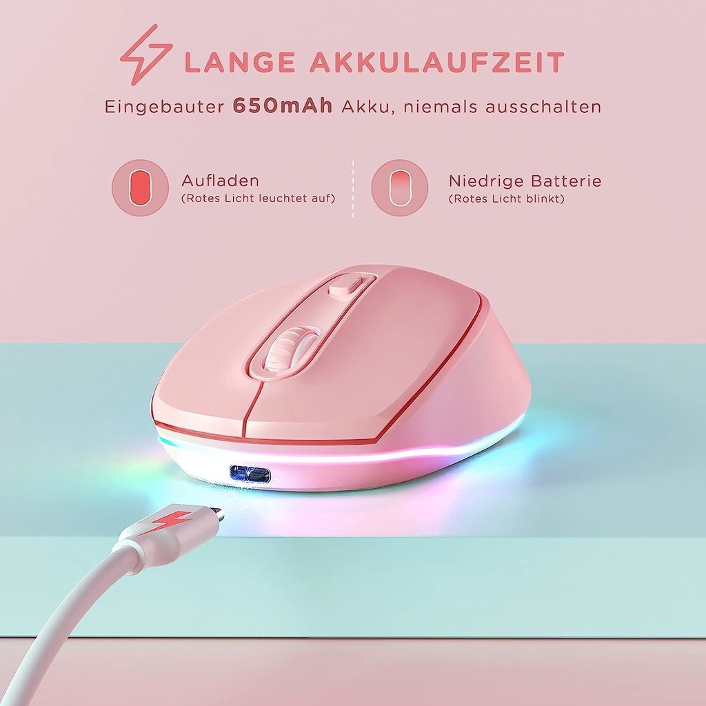 Pink 2.4G Wireless Mouse Rechargeable Light Up Mouse for Laptop Small ...