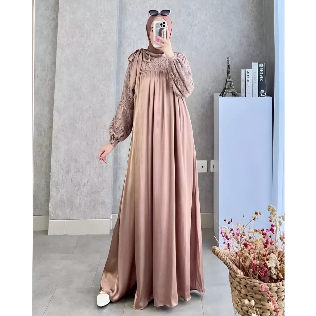 R.a - Elika Maxy Gamis Muslim Women Matt Velvet Mix Tille Polos Basic ...