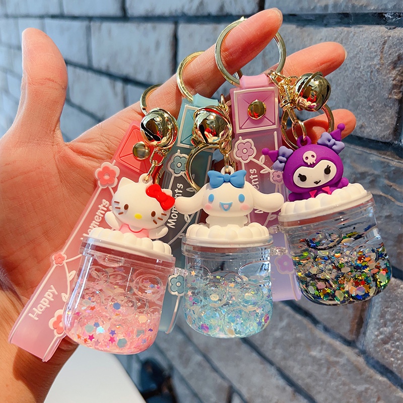 New Cute Car Keychain Oil Drift Bottle Keychain Cartoon KT Bubble Beads