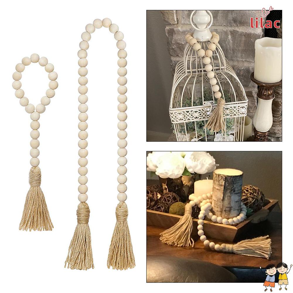 Wooden Bead Garland Farmhouse Rustic Country Tassle Prayer Beads Wall  Hanging Decorations