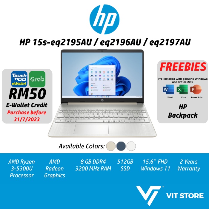 Hp 15s Eq2196au Gold 15s Eq2197au Silver 15s Eq2195au Blue Amd Ryzen 3 5300u 8gb 512gb 156 9346