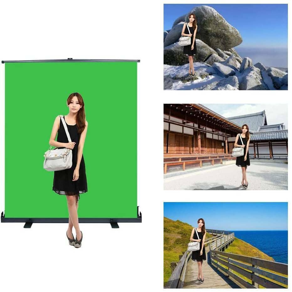 CGZ Green Screen Backdrop Pull Up Portable With Auto Lock Frame (H2m x ...