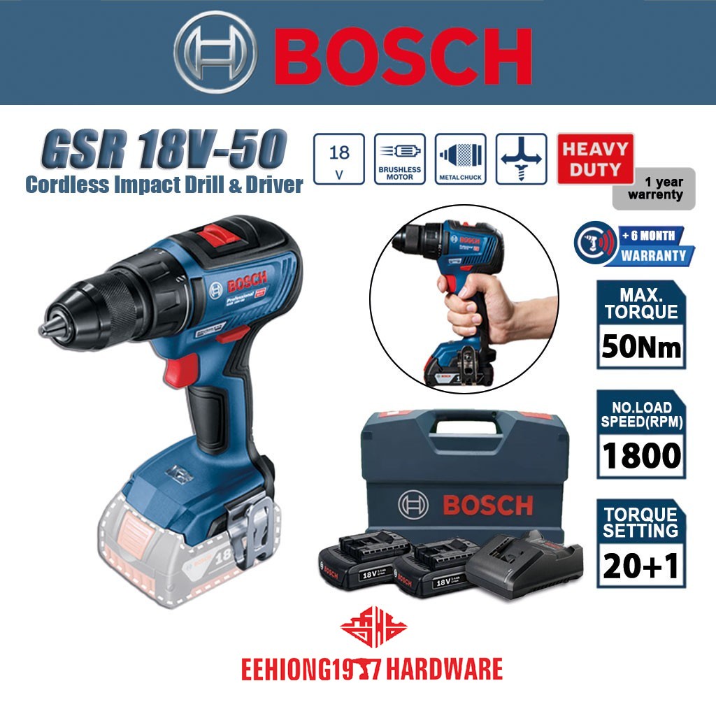 BOSCH GSR 18V-50 Professional Brushless Cordless Drill / Driver GBA 18V ...