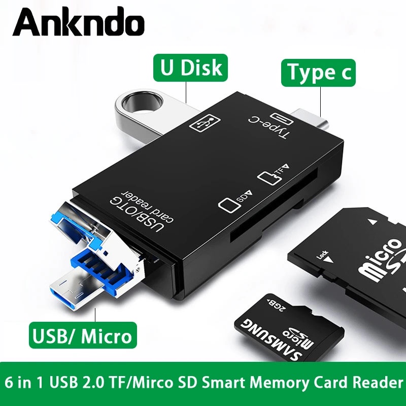 Ankndo 6 in 1 SD Card Reader USB 2.0 TF/Mirco SD Smart Memory Card