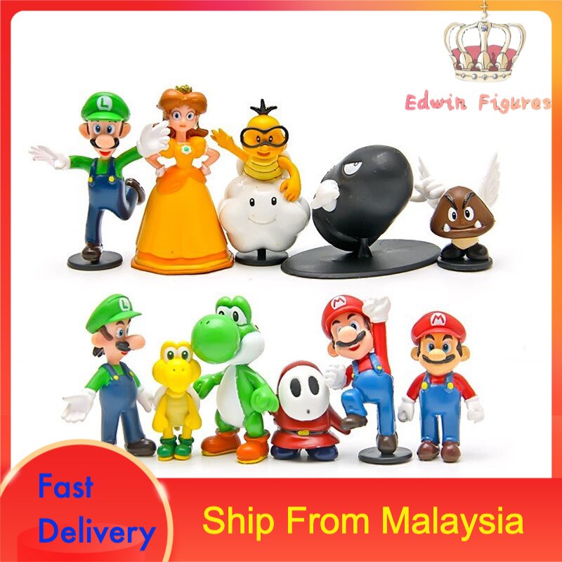 12Pcs/set Super Mario Luigi Bowser Kinopio Daisy Koopa Dry Bones Yoshi ...