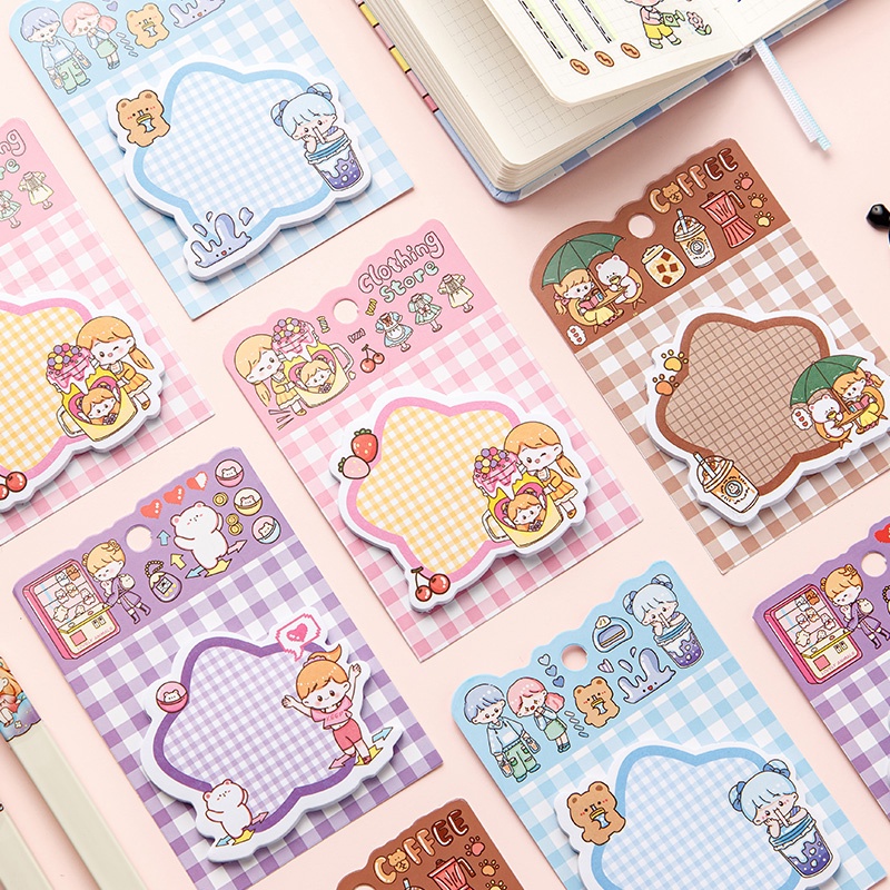 30 Sheets Cartoon Shaped Lattice Sticky Notes Student Tearable Memo ...