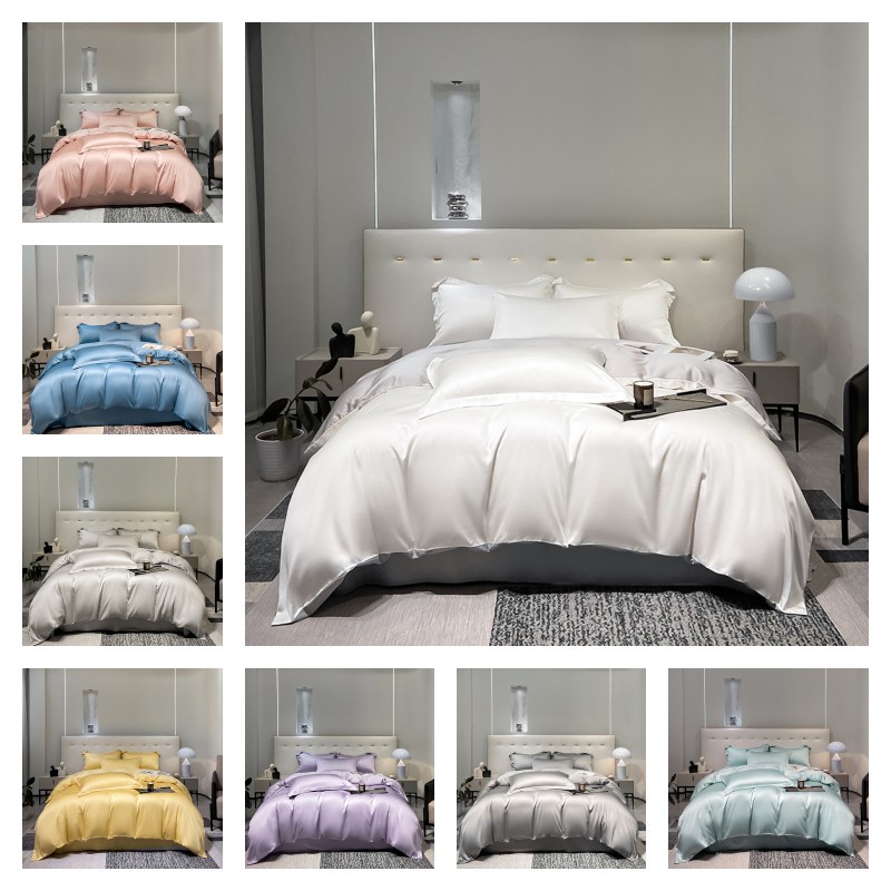 Artificial Silk Satin Bed Cover Three Or Four Piece Suit Ice Silk Quilt Cover Summer Pillowcase Bed Sheet