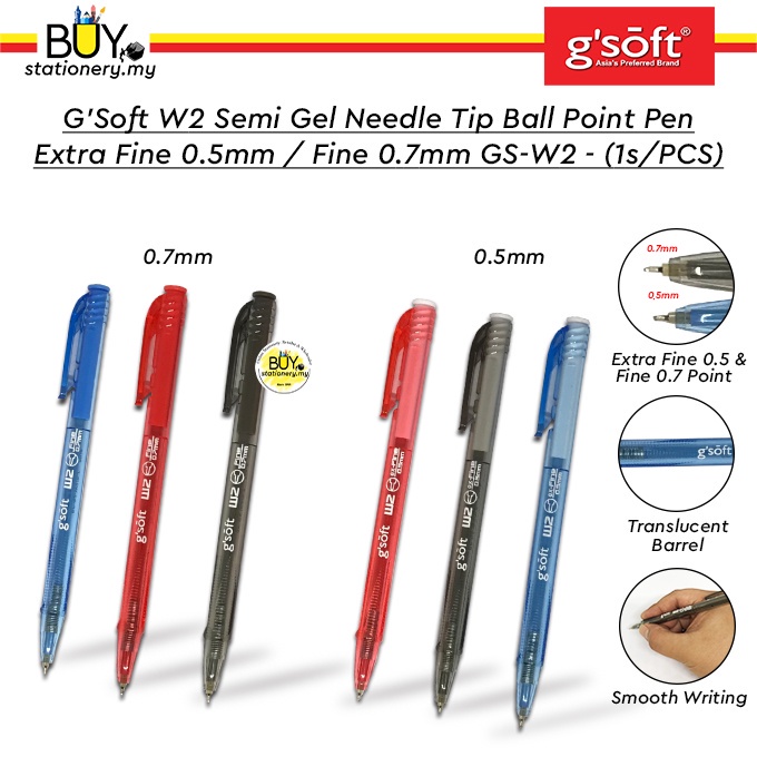 GSoft Pen W2 Ball Pen Needle Tip 0.5 0.7 (GSW2)(1s/PCS) Black Blue