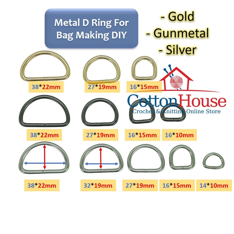 Metal D Ring 2pcs Pack Silver Gold Gunmetal DIY Bag Making Accessories ...