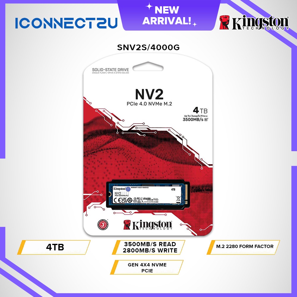 Kingston 4tb nv2 pcie 4 0 nvme gen 4x4 m 2 2280 ssd snv2s 4000g