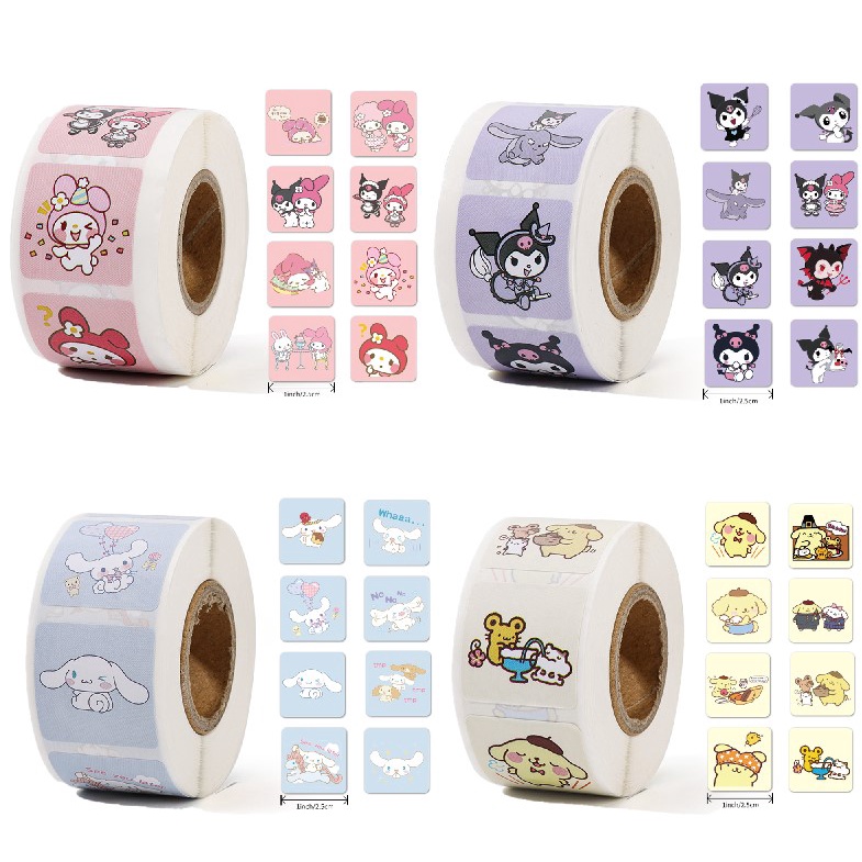 500pcs Kawaii Sanrio Stickers Roll Hello Kitty Kuromi My Melody Cartoon ...