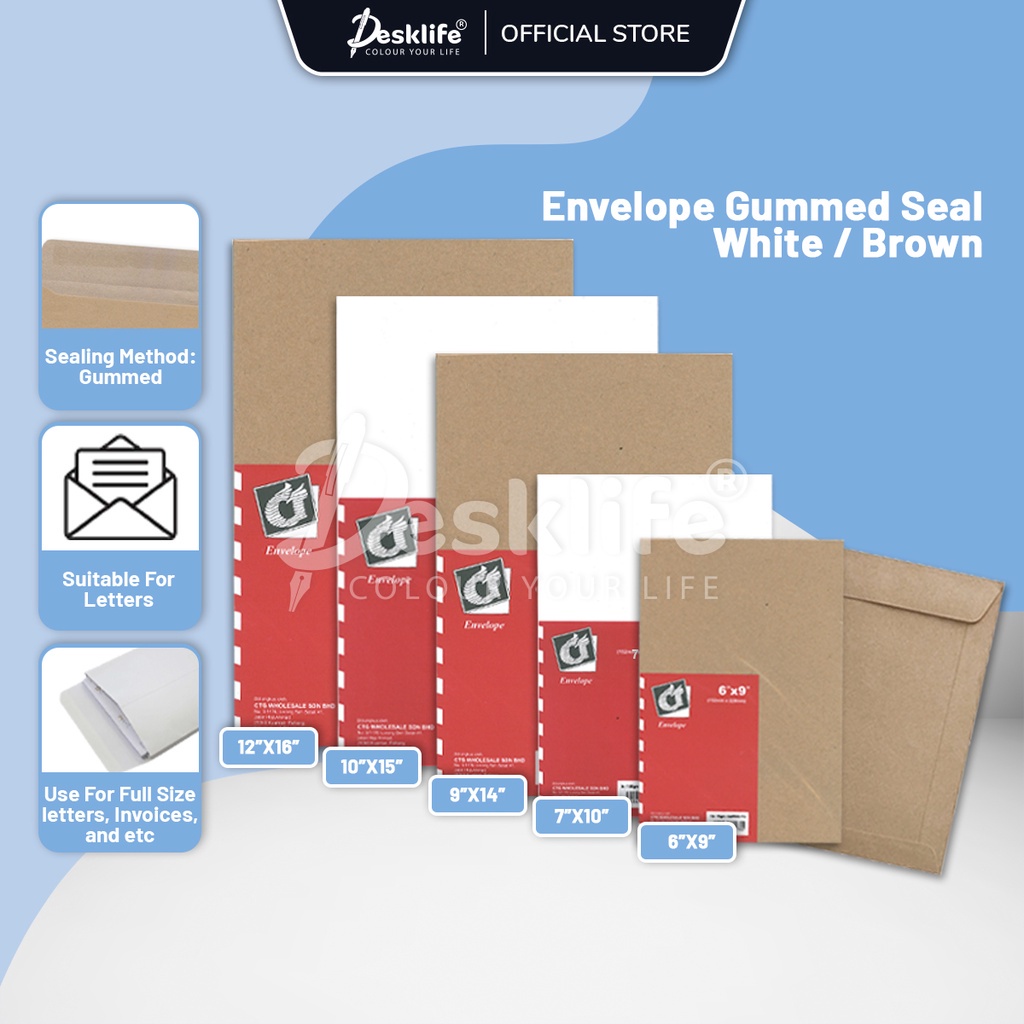 Desklife White Envelope / Brown Envelope Gummed Seal - (PKT) Small ...