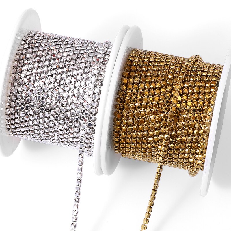 Qiao Glitter Crystal Strass Glue-On Rhinestone Chain - Silver/Gold (10 ...