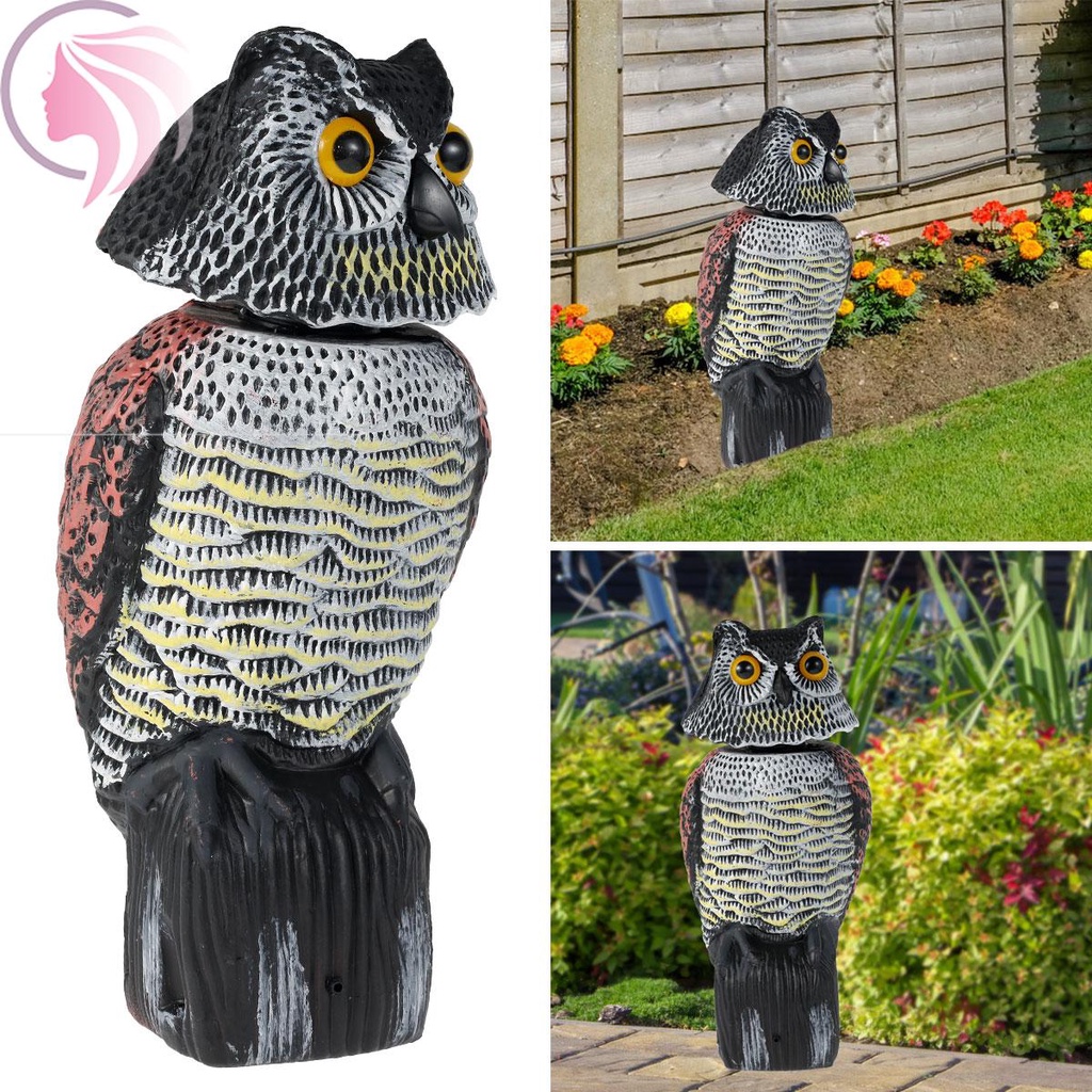 Owl Scarecrow with Rotating Head and Sound Large Fake Owl Decoy Statue