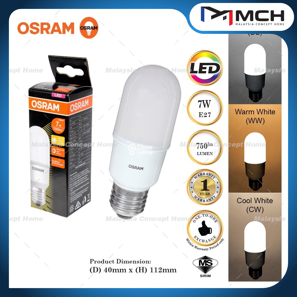 OSRAM 7W/10W/12W/14W/15W E27 LEDVALUE STICK BULB | Shopee Malaysia