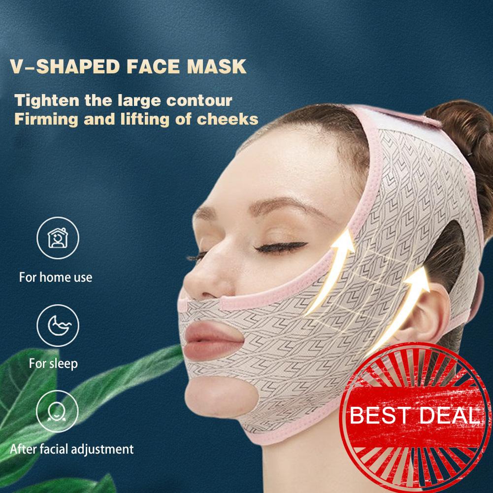 V-shaped face lifting strap sleep slimming face bandage double chin V ...