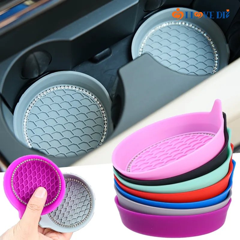 Sparkling Rhinestone Inlay Round Silicone Anti-slip Car Decorative ...