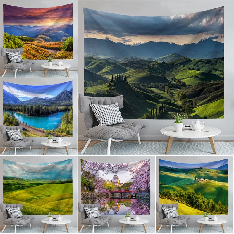 Mountain Landscape Wall Tapestry with Clips Nature Mountains View