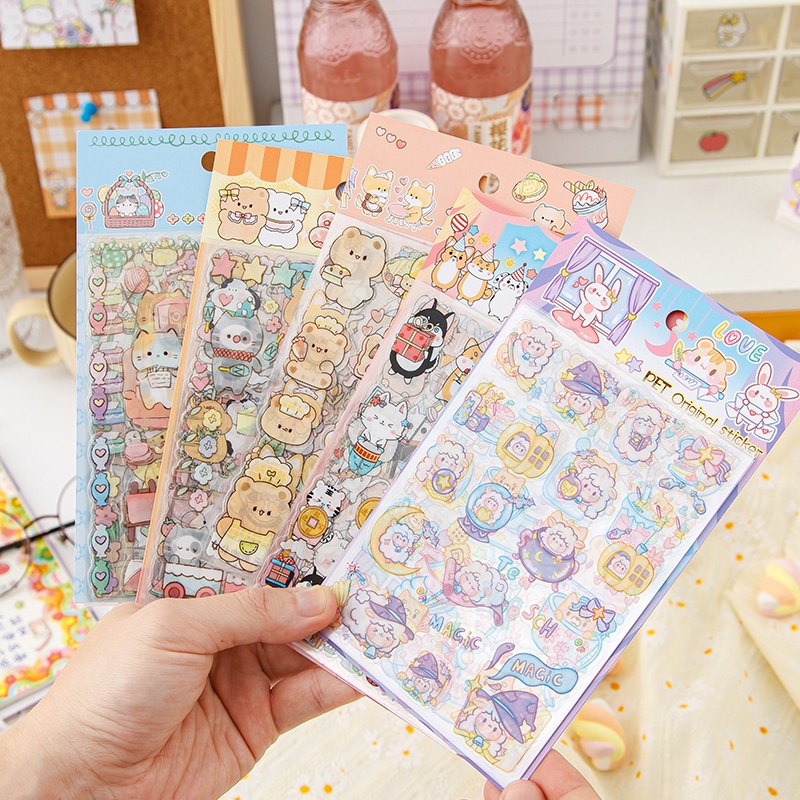 8 Sheets Kawaii Cartoon Pet Series Stickers Student Journal Deco DIY ...