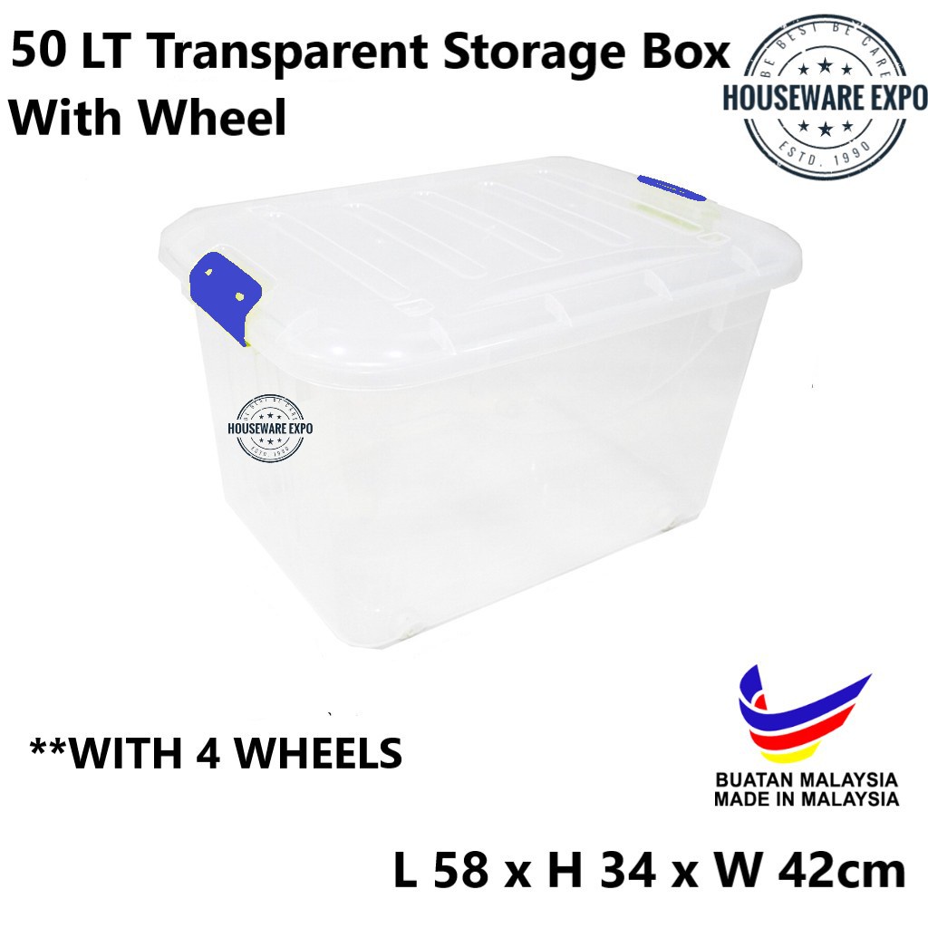 6 Pcs 50 LT Transparent Storage Box With Wheel/Bekas Simpanan/Kotak ...