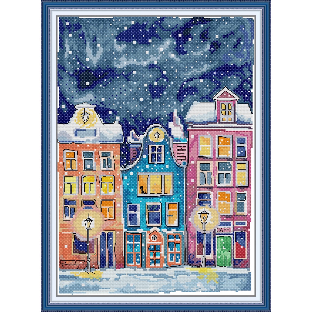 Joy Sunday Stamped Cross Stitch Ktis Colorful Houses Cats DMC Threads Chinese Cross Stitch Set