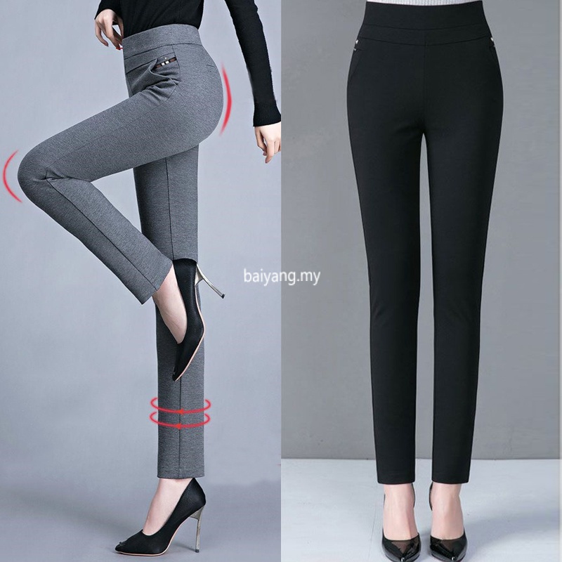 Free Shipping M-5XL Long Legging Pants Women Plus Size Casual Black Grey  Office Tight Skinny Stretchable Formal Harem Woman Korean Style Ladies  Trousers Seluar Slack Fit Hitam Slek Ketat Panjang Kerja Perempuan