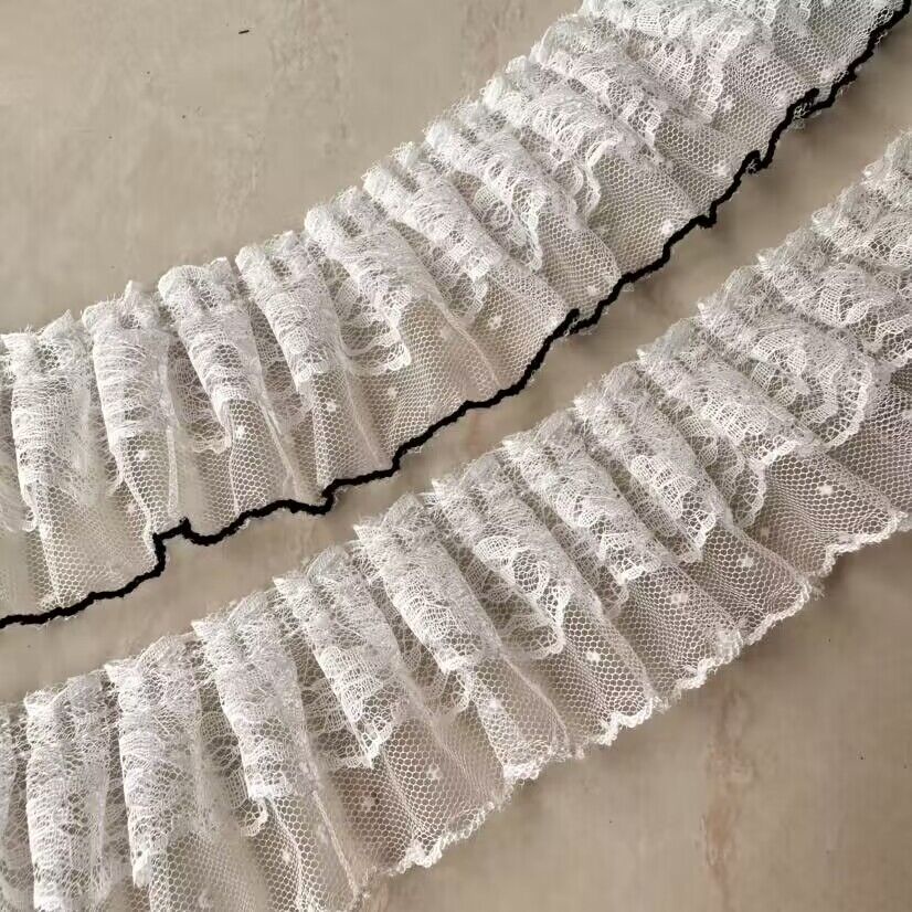 1 yard Ruffle Lace Trim Pleated Dots Ribbon Double Layer Mesh Fabric ...