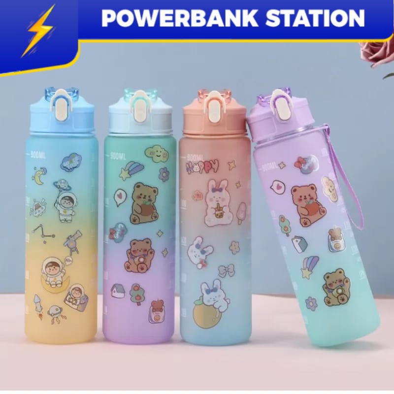 PSB_ Portable Cute Water Bottle Botol Air 900ml Water Bottle with Straw ...