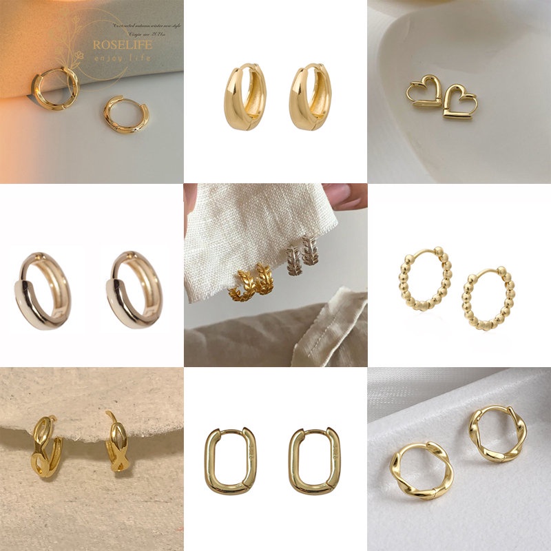 Roselife Vintage 14K Gold Love Heart Geometric Chunky Hoop Earrings for ...