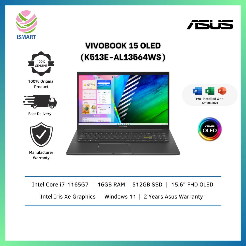 Asus Laptop VivoBook 15 OLED K513E-AL13564WS 15.6'' FHD Indie Black ...